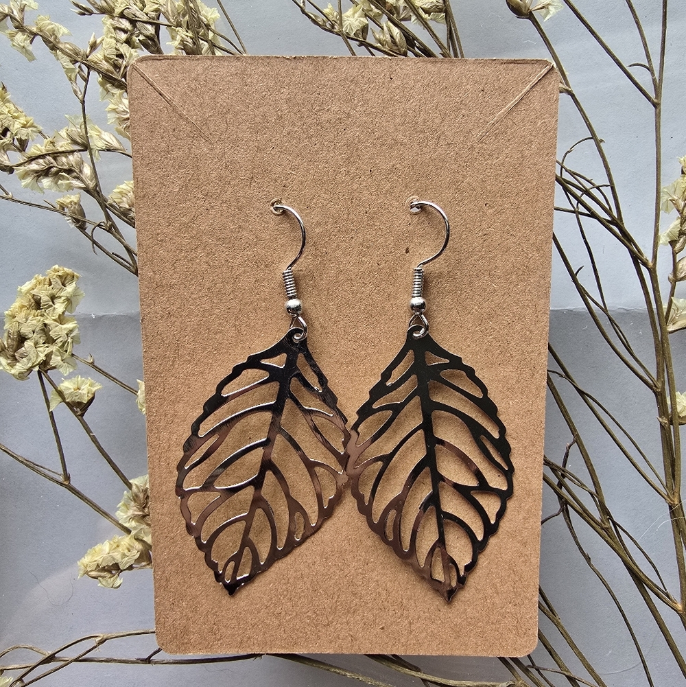 Silver Leaf Dangle Earrings | Botanical Statement Earrings | Nature Inspired